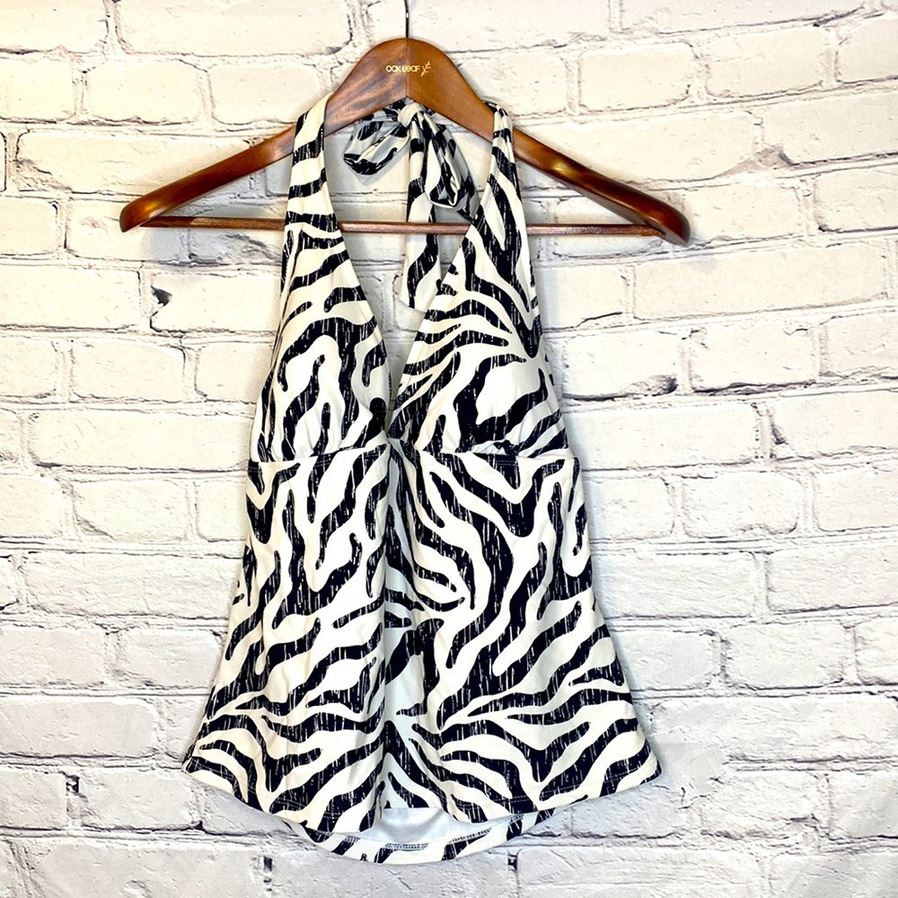 Catalina Black & White Zebra Stripe Halter-Style Swimsuit Top Size Large (12-14)